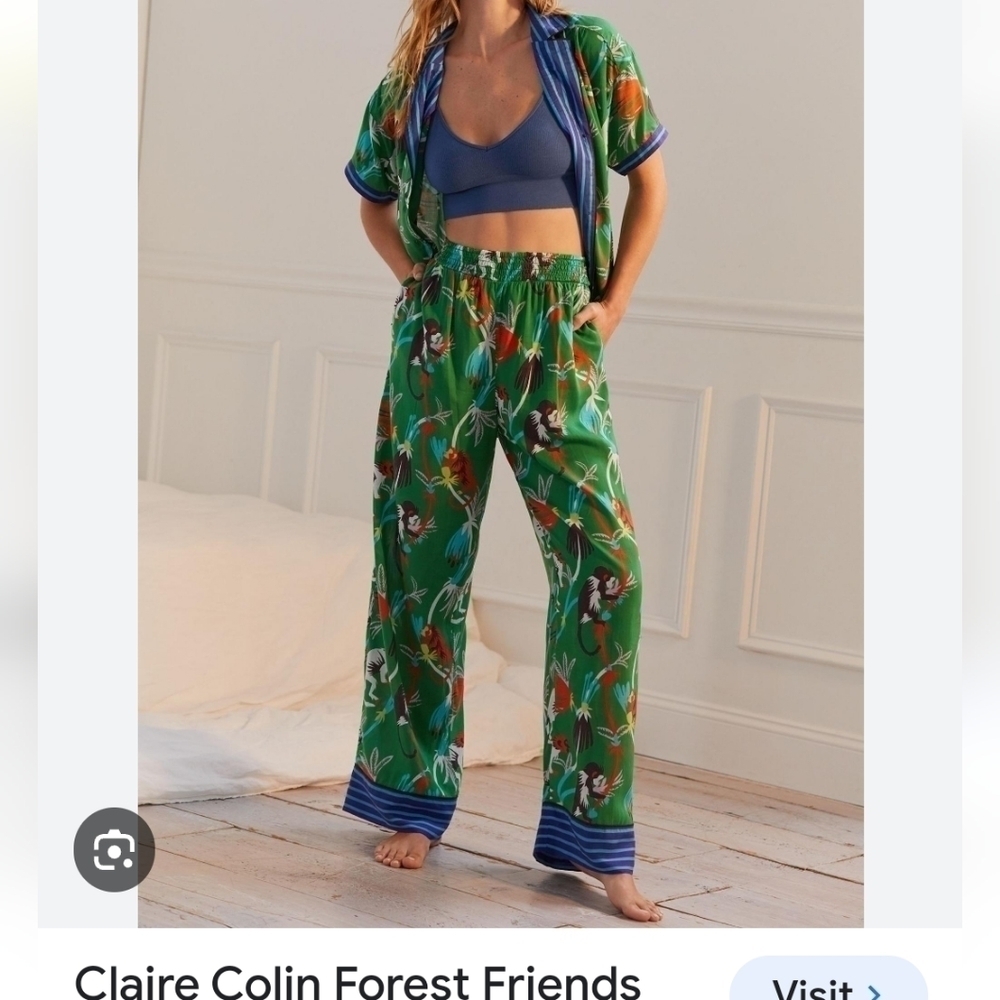 Anthropologie & Claire Colin collab Green Floral Straight Leg Pants